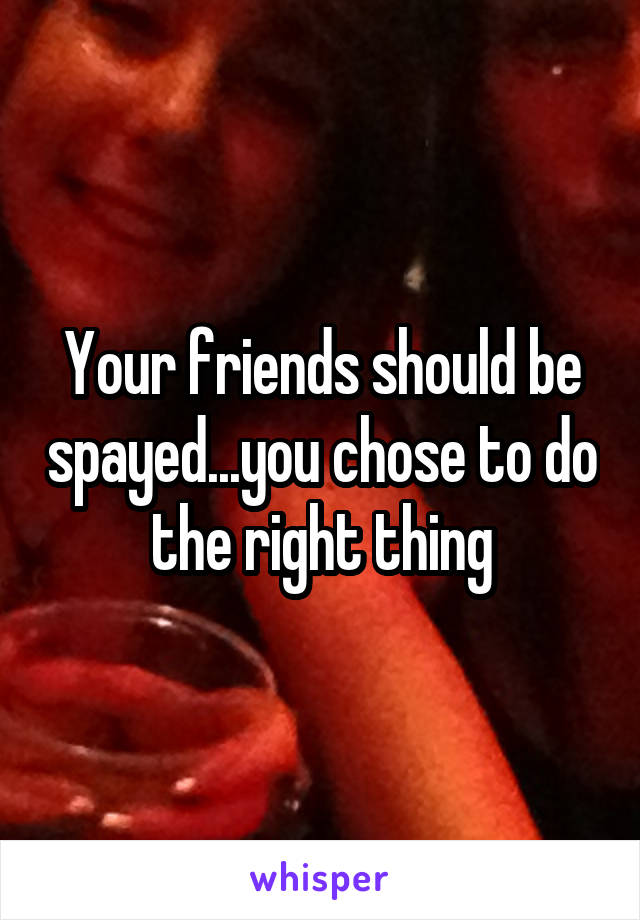 Your friends should be spayed...you chose to do the right thing