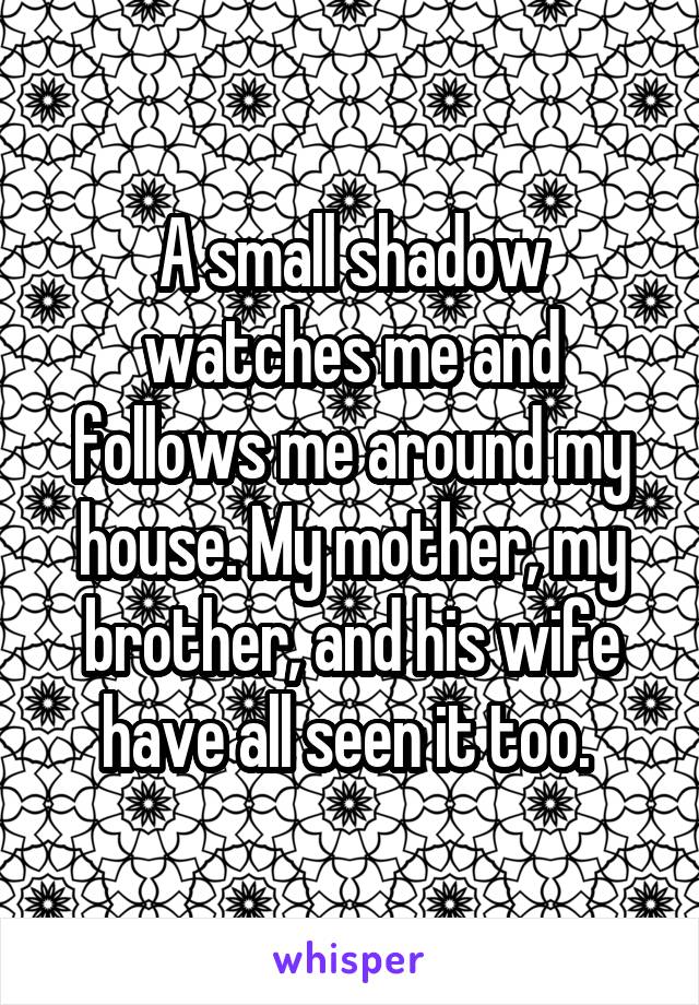 A small shadow watches me and follows me around my house. My mother, my brother, and his wife have all seen it too. 