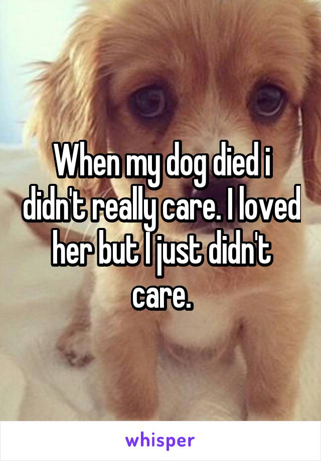 When my dog died i didn't really care. I loved her but I just didn't care.