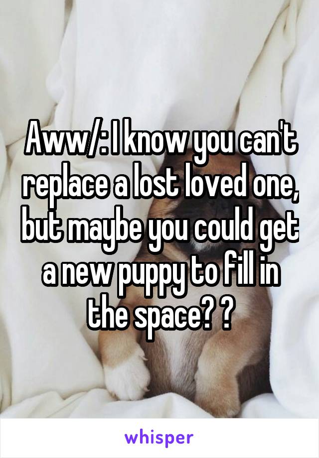 Aww/: I know you can't replace a lost loved one, but maybe you could get a new puppy to fill in the space? ❤