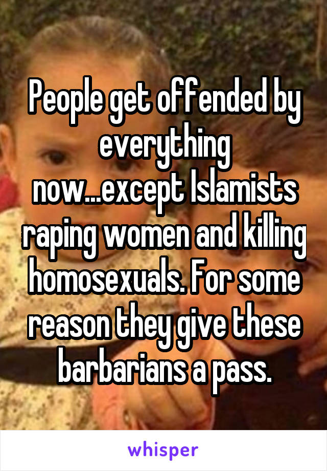 People get offended by everything now...except Islamists raping women and killing homosexuals. For some reason they give these barbarians a pass.