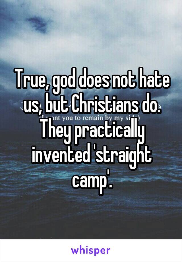True, god does not hate us, but Christians do. They practically invented 'straight camp'.