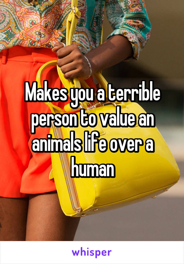 Makes you a terrible person to value an animals life over a human