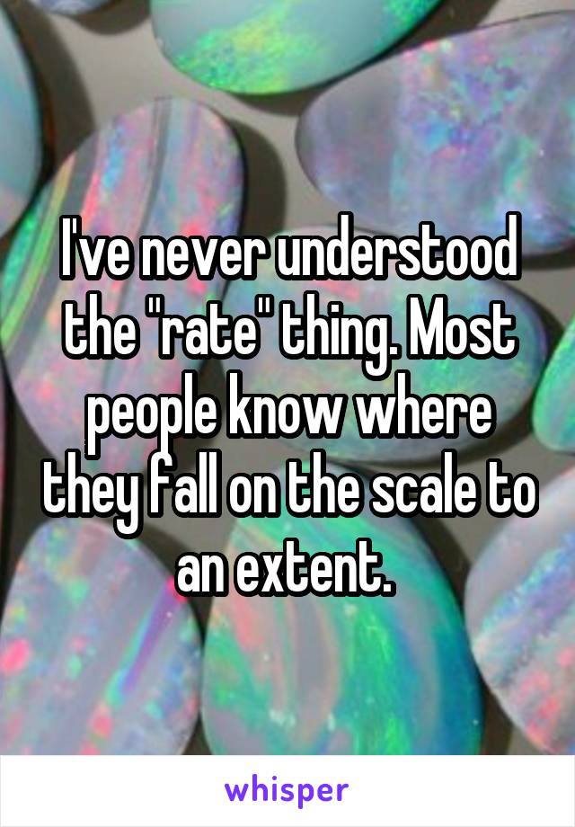 I've never understood the "rate" thing. Most people know where they fall on the scale to an extent. 