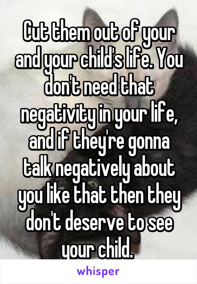 Cut them out of your and your child's life. You don't need that negativity in your life, and if they're gonna talk negatively about you like that then they don't deserve to see your child. 