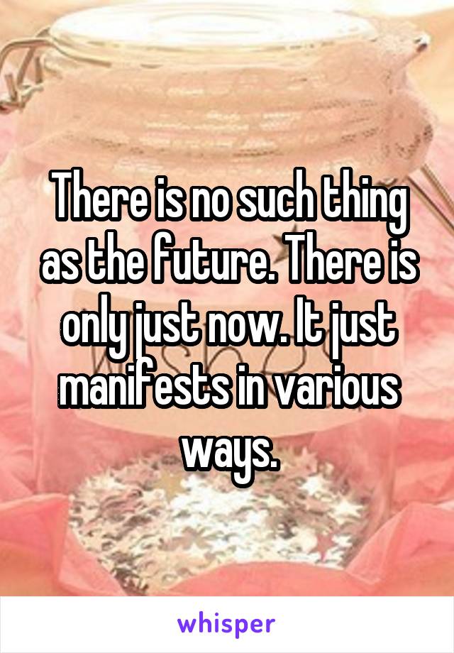 There is no such thing as the future. There is only just now. It just manifests in various ways.