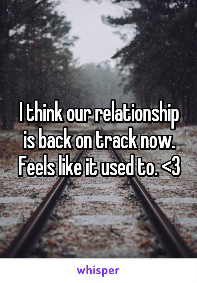 I think our relationship is back on track now. Feels like it used to. <3