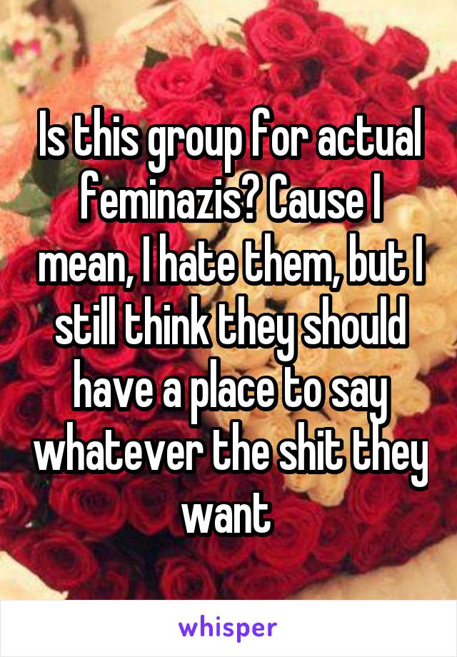 Is this group for actual feminazis? Cause I mean, I hate them, but I still think they should have a place to say whatever the shit they want 