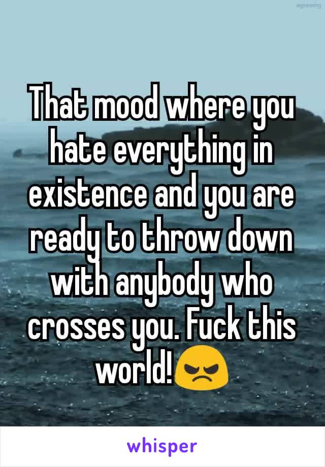 That mood where you hate everything in existence and you are ready to throw down with anybody who crosses you. Fuck this world!😠