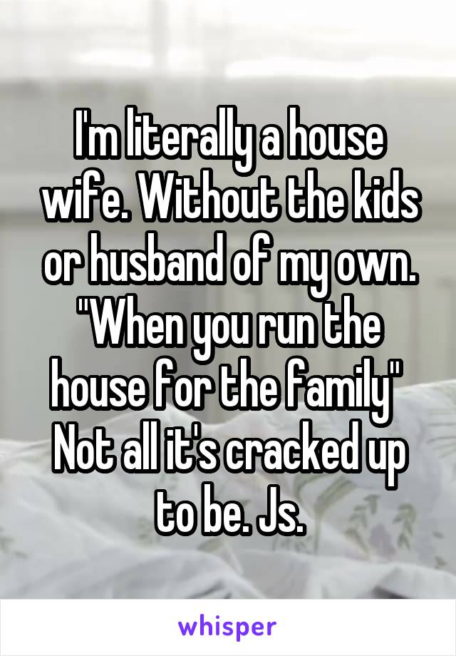 I'm literally a house wife. Without the kids or husband of my own. "When you run the house for the family" 
Not all it's cracked up to be. Js.