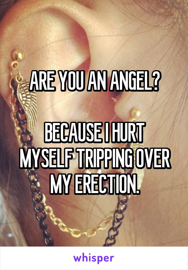 ARE YOU AN ANGEL?

BECAUSE I HURT MYSELF TRIPPING OVER MY ERECTION.