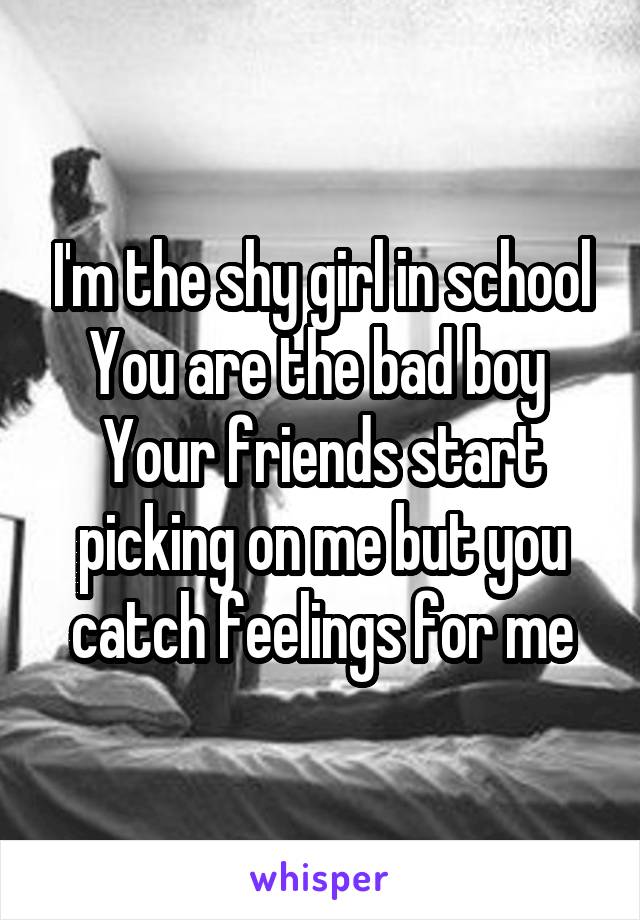 I'm the shy girl in school
You are the bad boy 
Your friends start picking on me but you catch feelings for me