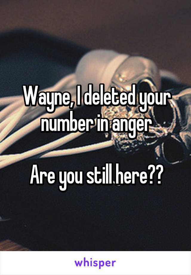 Wayne, I deleted your number in anger

Are you still here??