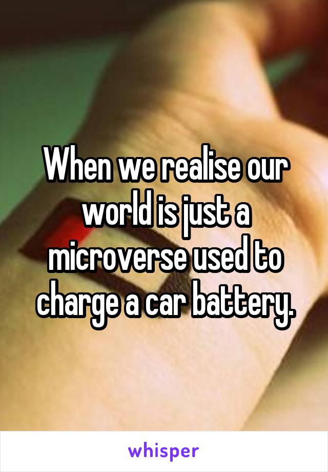 When we realise our world is just a microverse used to charge a car battery.