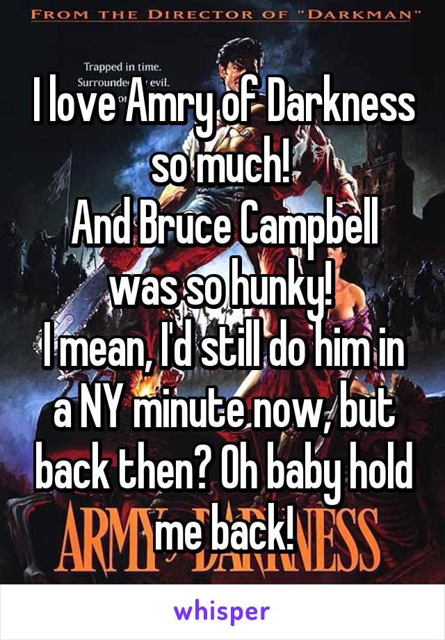 I love Amry of Darkness so much! 
And Bruce Campbell was so hunky! 
I mean, I'd still do him in a NY minute now, but back then? Oh baby hold me back!