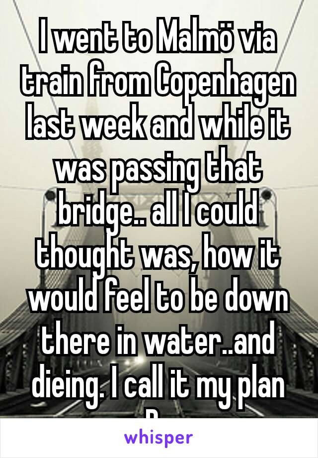 I went to Malmö via train from Copenhagen last week and while it was passing that bridge.. all I could thought was, how it would feel to be down there in water..and dieing. I call it my plan B. 