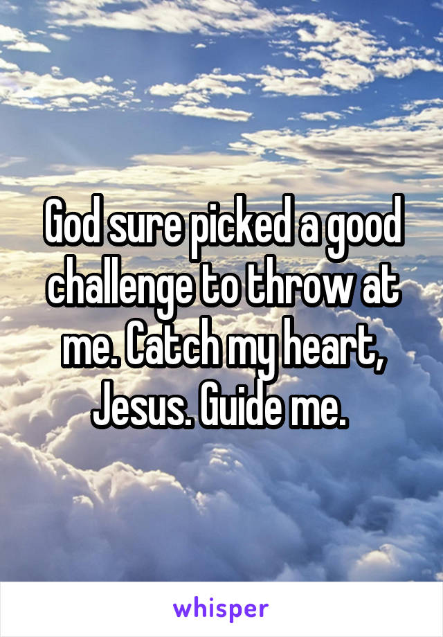 God sure picked a good challenge to throw at me. Catch my heart, Jesus. Guide me. 