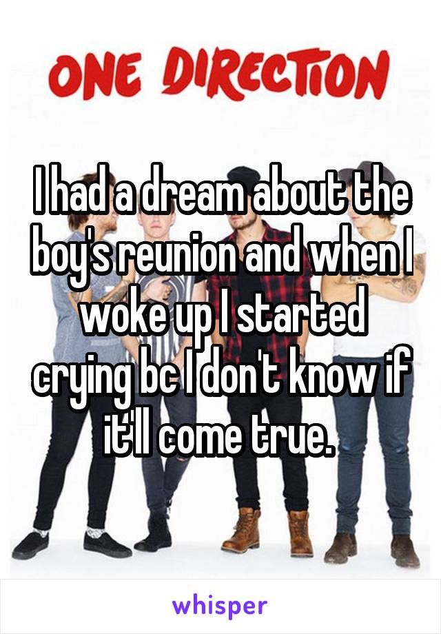 I had a dream about the boy's reunion and when I woke up I started crying bc I don't know if it'll come true. 