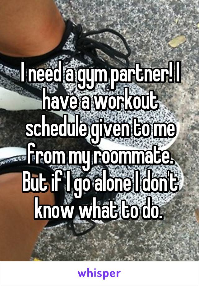 I need a gym partner! I have a workout schedule given to me from my roommate. But if I go alone I don't know what to do. 