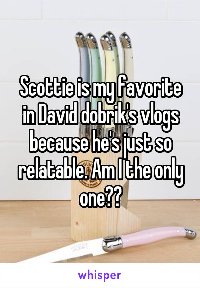 Scottie is my favorite in David dobrik's vlogs because he's just so relatable. Am I the only one??