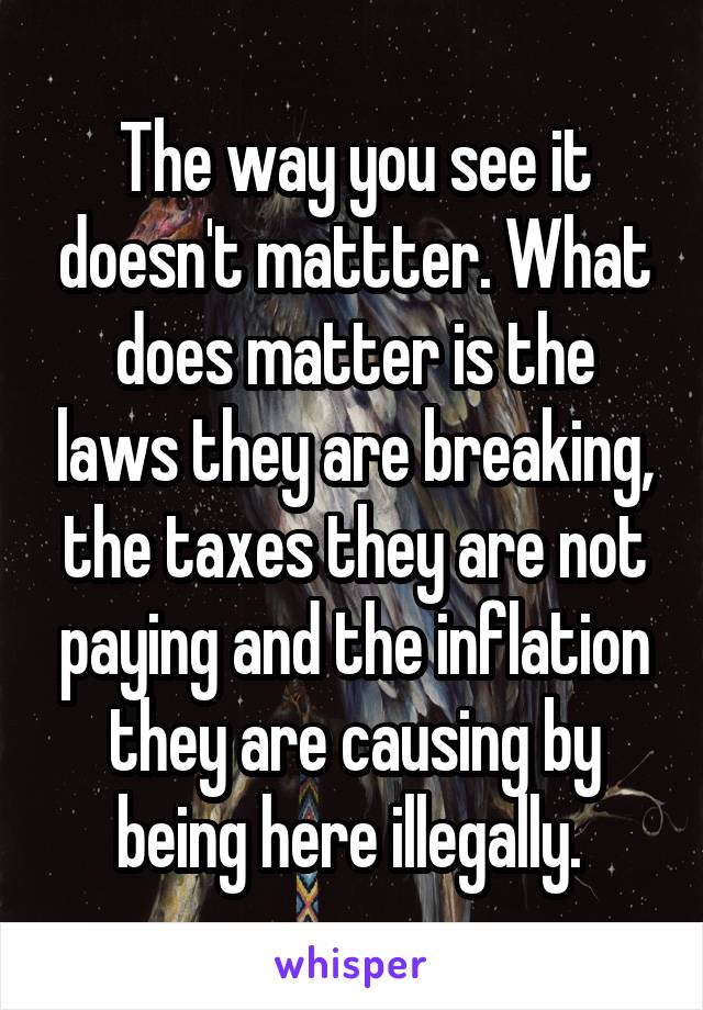 The way you see it doesn't mattter. What does matter is the laws they are breaking, the taxes they are not paying and the inflation they are causing by being here illegally. 