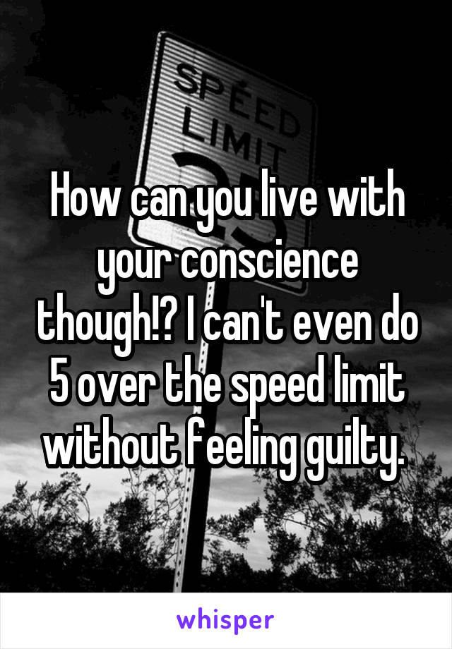 How can you live with your conscience though!? I can't even do 5 over the speed limit without feeling guilty. 