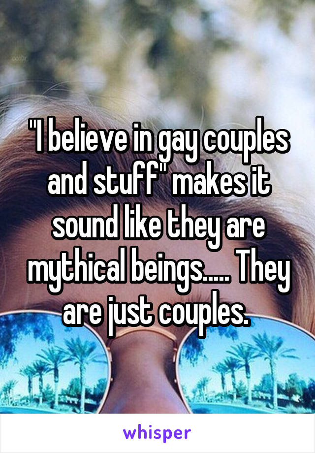 "I believe in gay couples and stuff" makes it sound like they are mythical beings..... They are just couples. 