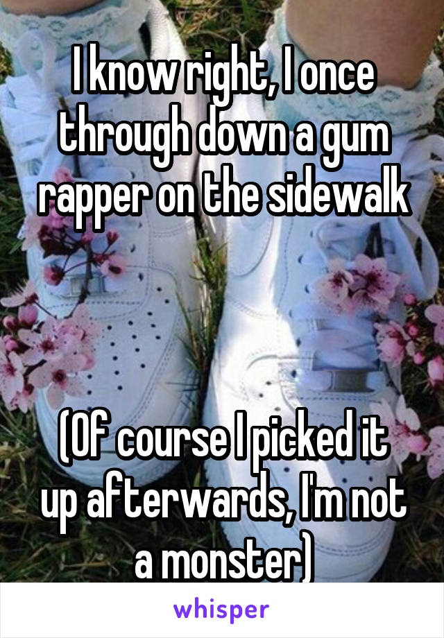 I know right, I once through down a gum rapper on the sidewalk



(Of course I picked it up afterwards, I'm not a monster)