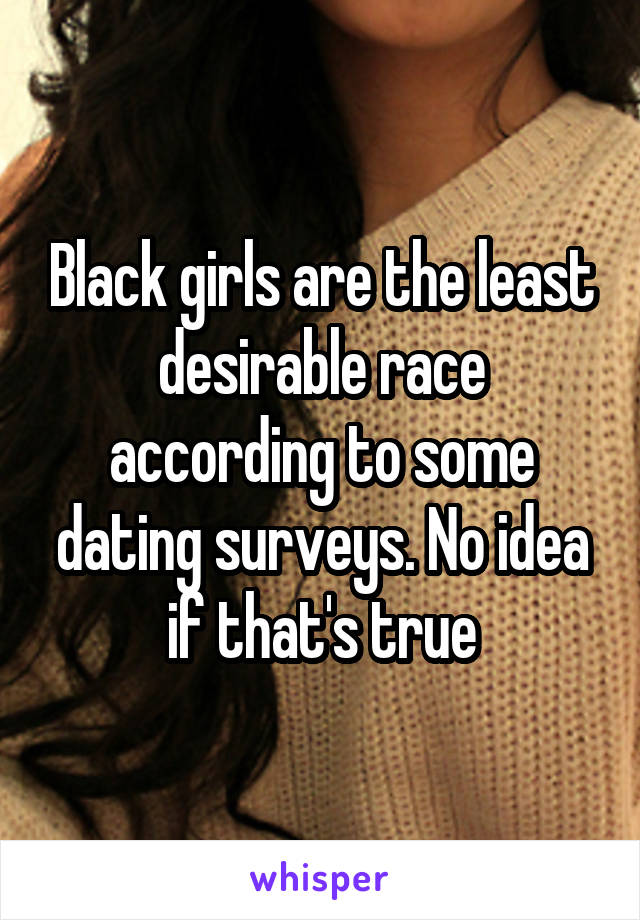 Black girls are the least desirable race according to some dating surveys. No idea if that's true