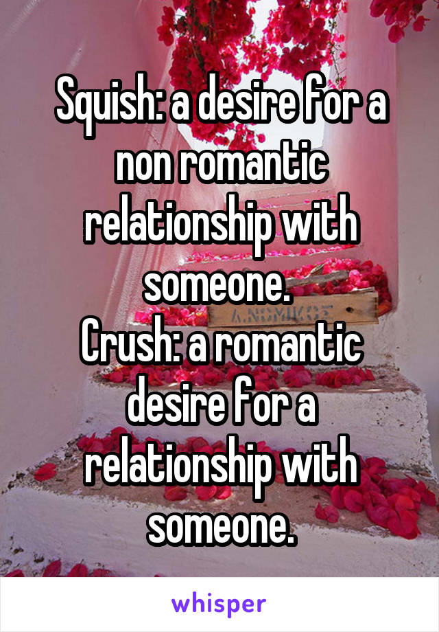 Squish: a desire for a non romantic relationship with someone. 
Crush: a romantic desire for a relationship with someone.
