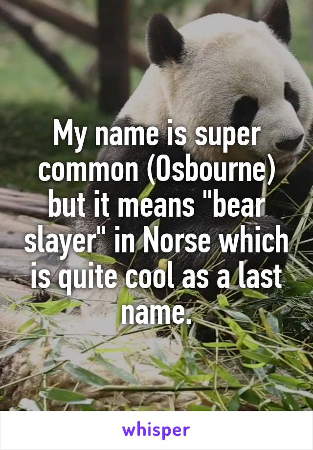My name is super common (Osbourne) but it means "bear slayer" in Norse which is quite cool as a last name.