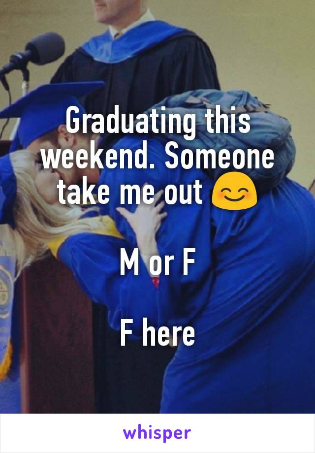 Graduating this weekend. Someone take me out 😊

M or F

F here