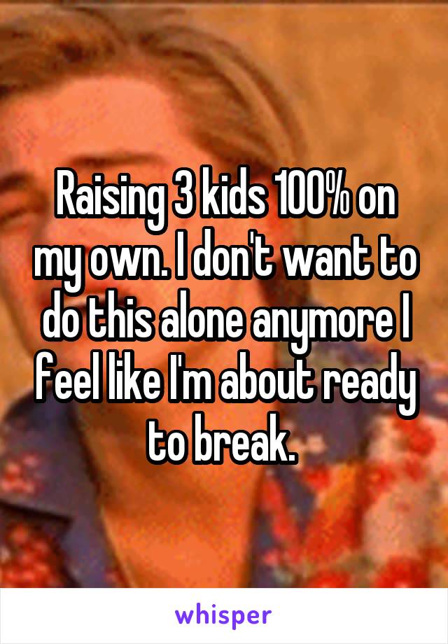 Raising 3 kids 100% on my own. I don't want to do this alone anymore I feel like I'm about ready to break. 