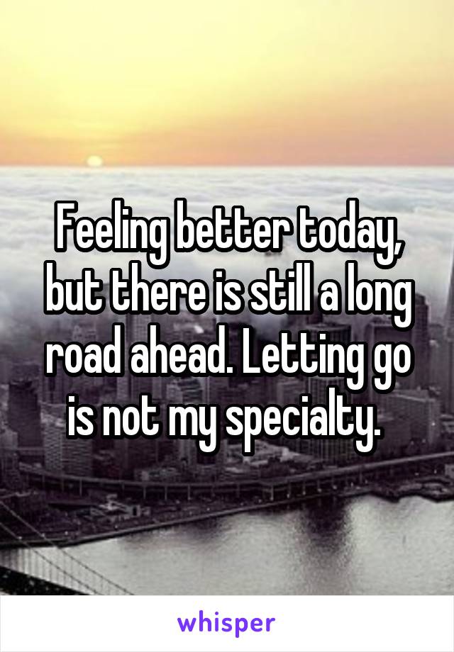 Feeling better today, but there is still a long road ahead. Letting go is not my specialty. 