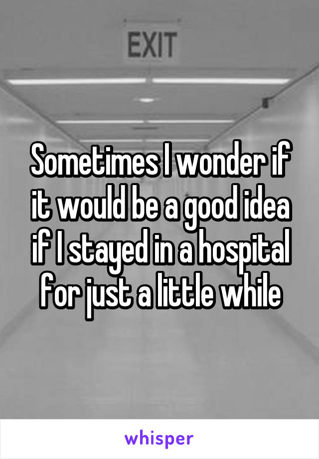 Sometimes I wonder if it would be a good idea if I stayed in a hospital for just a little while