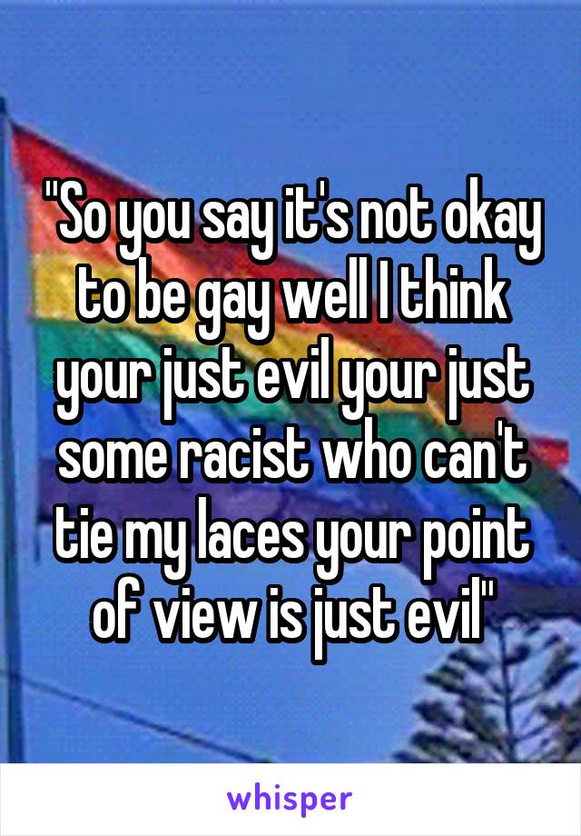 "So you say it's not okay to be gay well I think your just evil your just some racist who can't tie my laces your point of view is just evil"