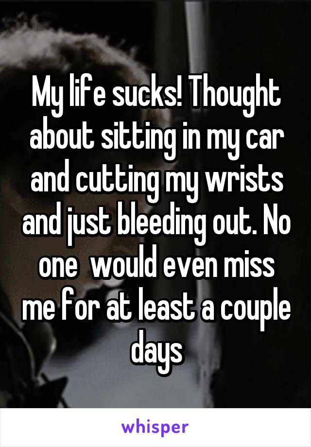 My life sucks! Thought about sitting in my car and cutting my wrists and just bleeding out. No one  would even miss me for at least a couple days