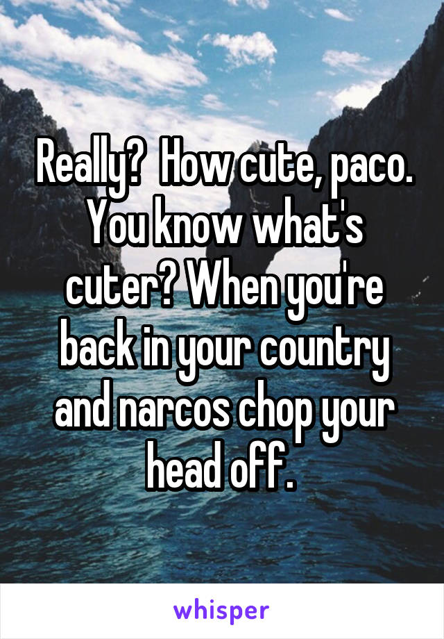 Really?  How cute, paco. You know what's cuter? When you're back in your country and narcos chop your head off. 