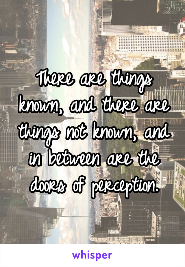 There are things known, and there are things not known, and in between are the doors of perception.