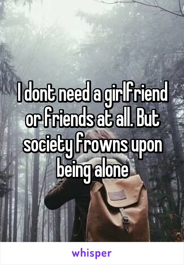 I dont need a girlfriend or friends at all. But society frowns upon being alone