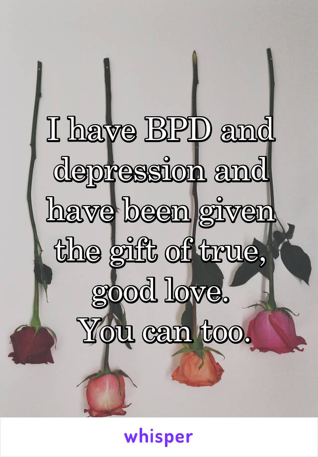 I have BPD and depression and have been given the gift of true, good love.
 You can too.