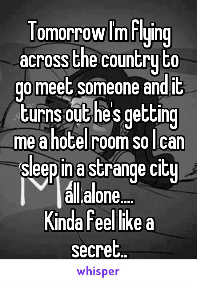 Tomorrow I'm flying across the country to go meet someone and it turns out he's getting me a hotel room so I can sleep in a strange city all alone....
Kinda feel like a secret..