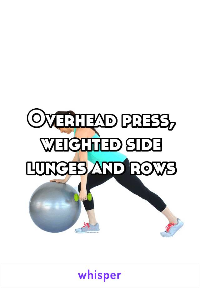 Overhead press, weighted side lunges and rows