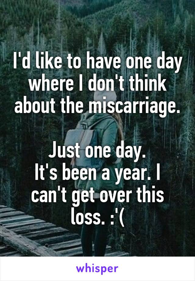 I'd like to have one day where I don't think about the miscarriage. 
Just one day.
It's been a year. I can't get over this loss. :'(