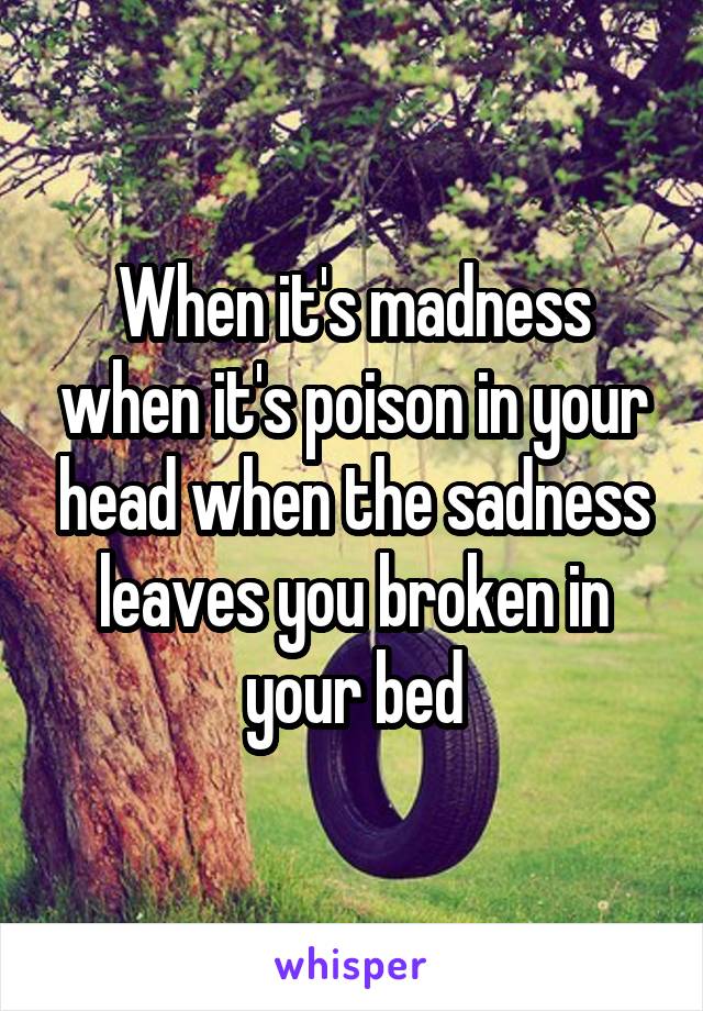 When it's madness when it's poison in your head when the sadness leaves you broken in your bed