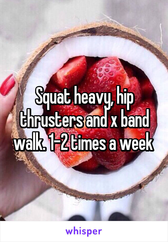 Squat heavy, hip thrusters and x band walk. 1-2 times a week 