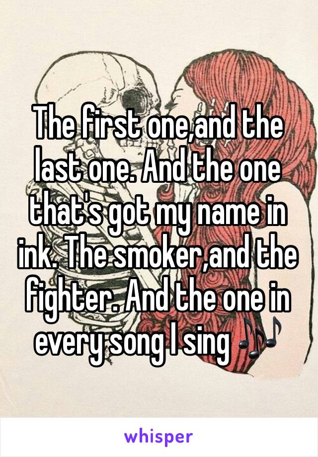 The first one,and the last one. And the one that's got my name in ink. The smoker,and the fighter. And the one in every song I sing 🎶 