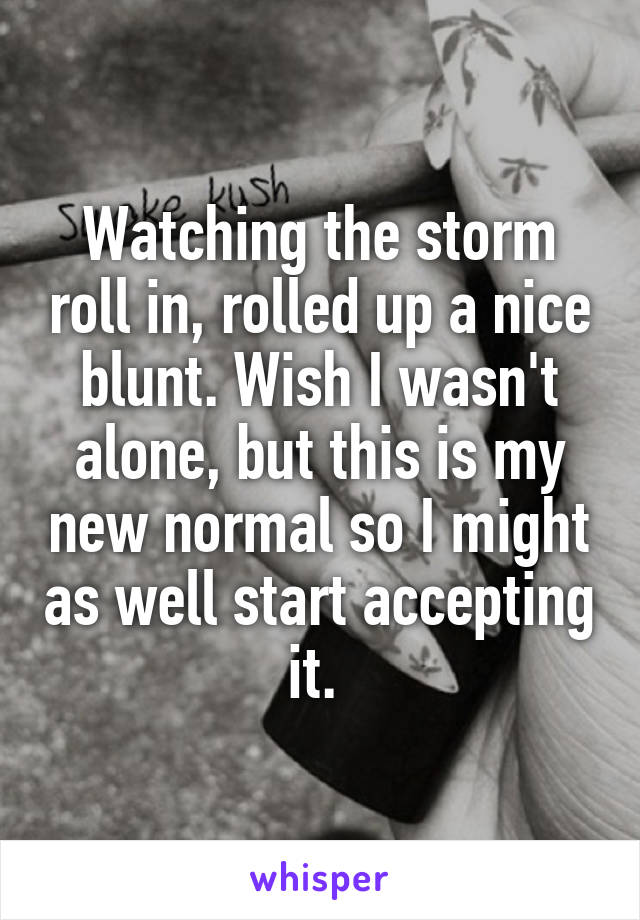 Watching the storm roll in, rolled up a nice blunt. Wish I wasn't alone, but this is my new normal so I might as well start accepting it. 