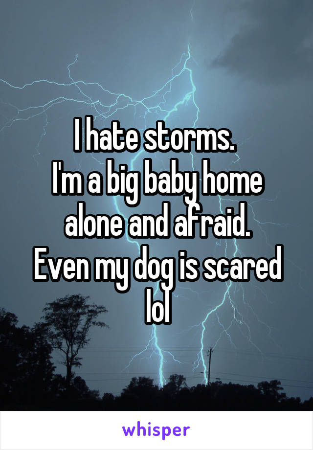 I hate storms. 
I'm a big baby home alone and afraid.
Even my dog is scared lol