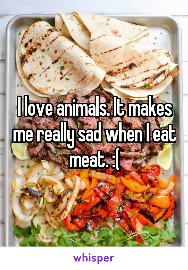 I love animals. It makes me really sad when I eat meat. :(